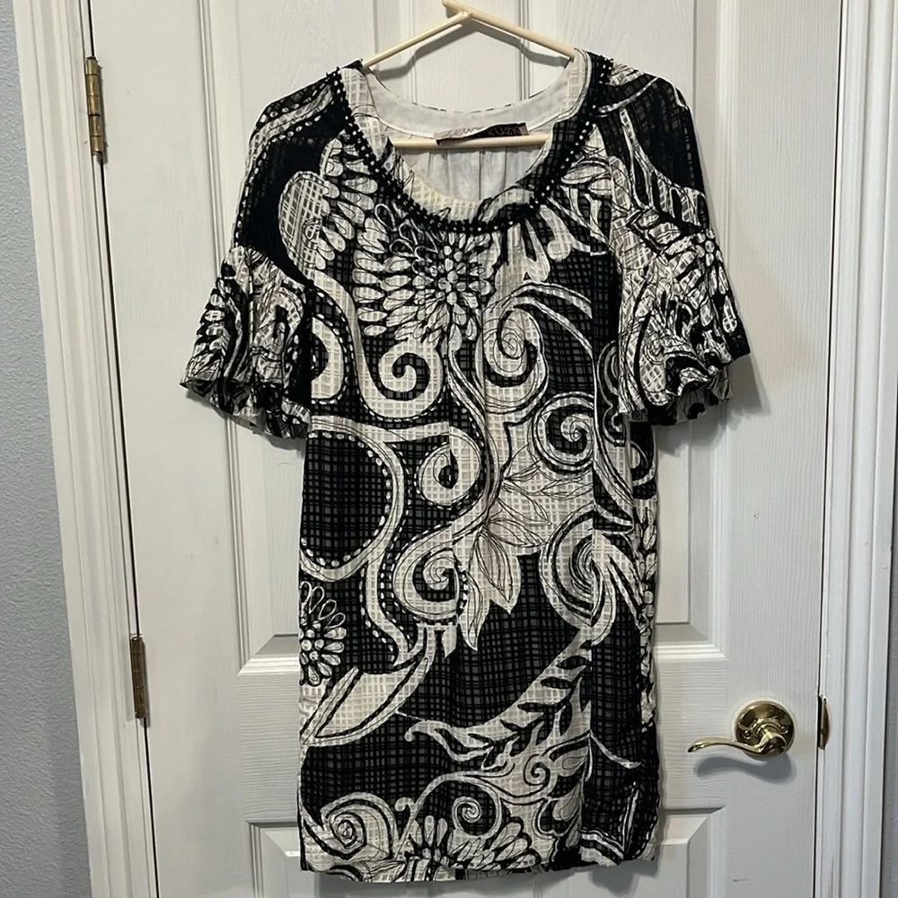 Lela Rose Floral Cream and Black Dress Size 2 FLAWED - Picture 1 of 9